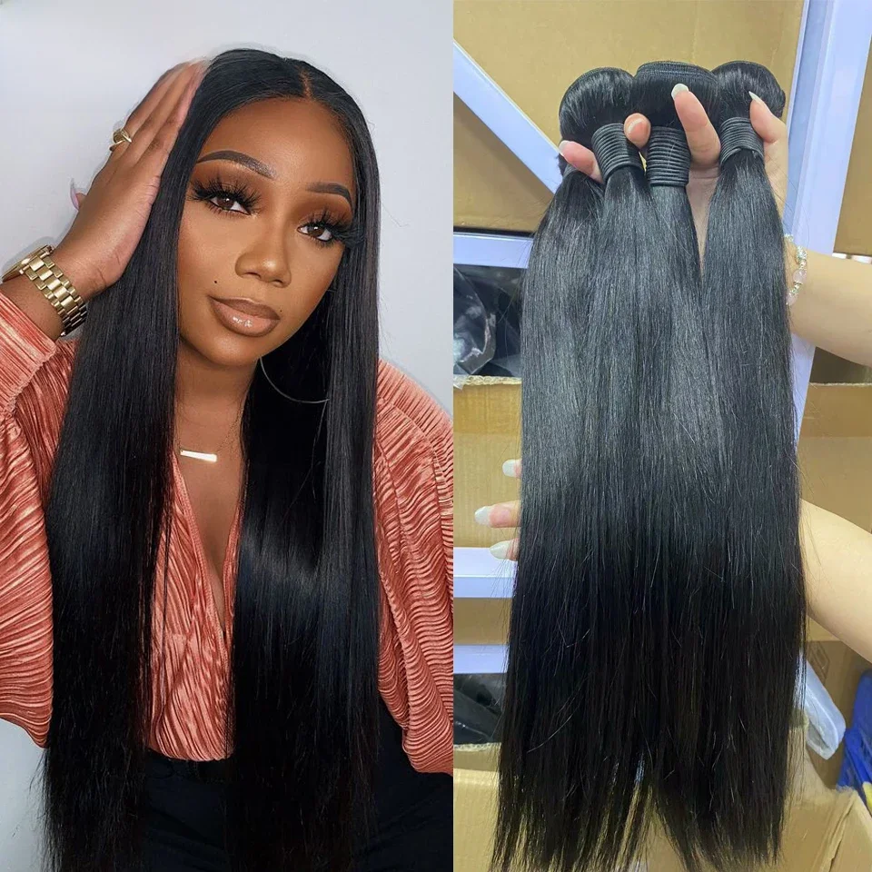 Recht Menselijk Haar Weave Bundels Peruaans Haarbundels 100% Remy Hair Extensions Voor Vrouwen 12-32 Inch Natuurlijk Zwart 1/3/4 Stuks - afbeelding 2
