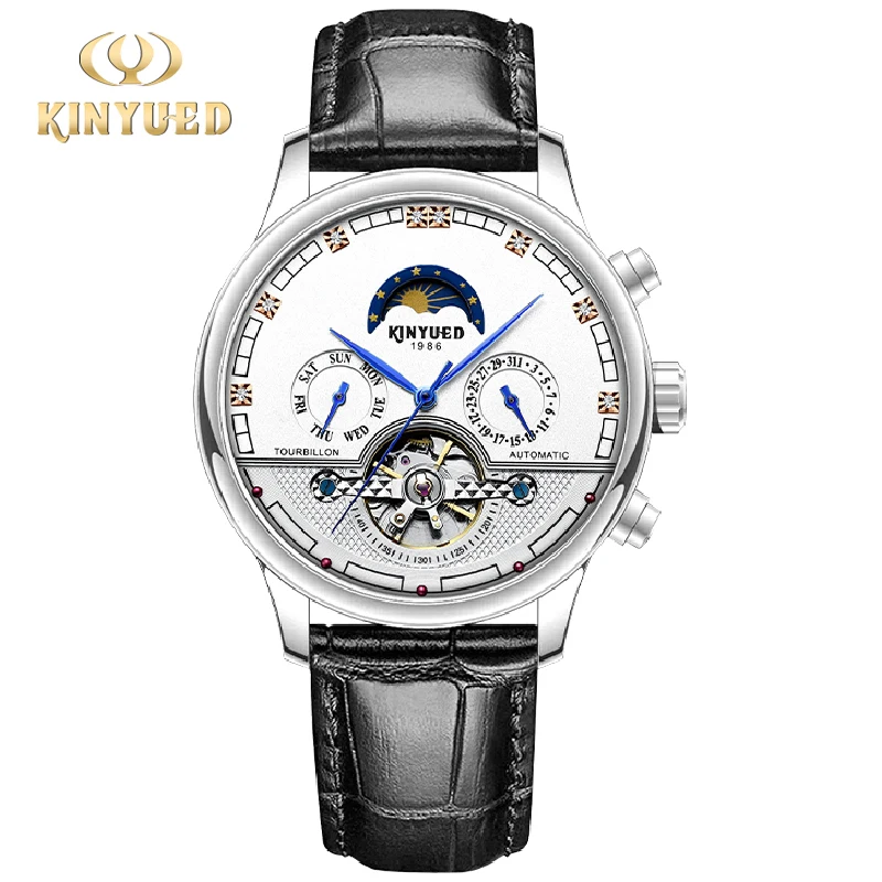 

30 Meters Waterproof Luxury Brand Tourbillion Skeleton Moon Phase Chronograph Men Automatic Watchc Mechanical