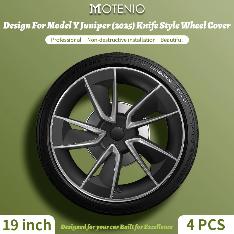 4PCS for Model Y 2025 Juniper 19 Inch Knife Style Hubcap Hub Cap Full Rim Cover Replacement Wheel Cap Accessories for Tesla