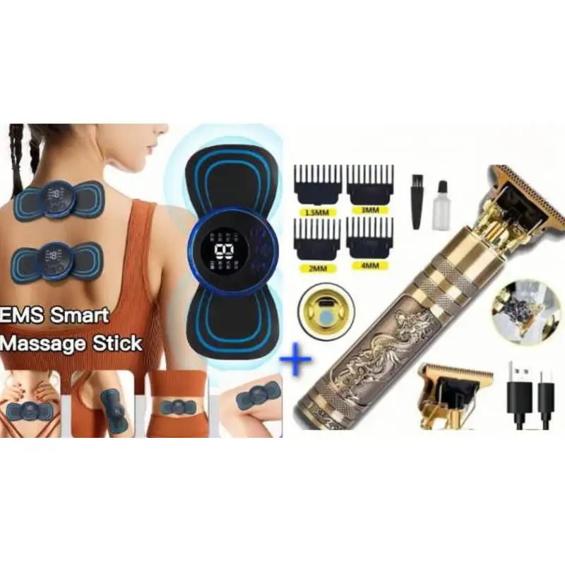 Kit Massageador elétrico portátil pescoço corpo + Máquina de cortar cabelo Barbeador Elétrico masculino