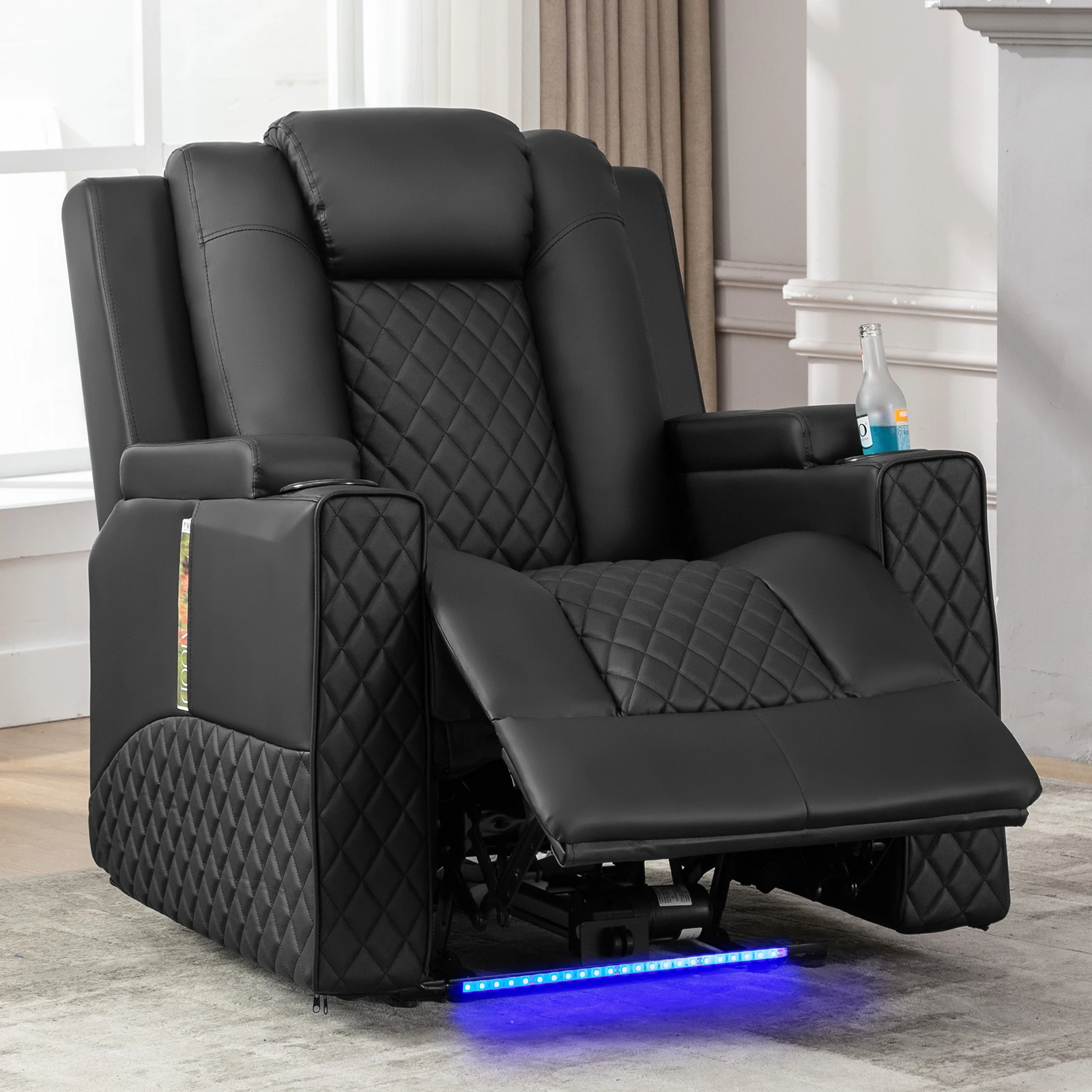 Comhoma-Fauteuil inclinable électrique en cuir PU, canapé inclinable de massage électrique, porte-gobelets, éclairage LED