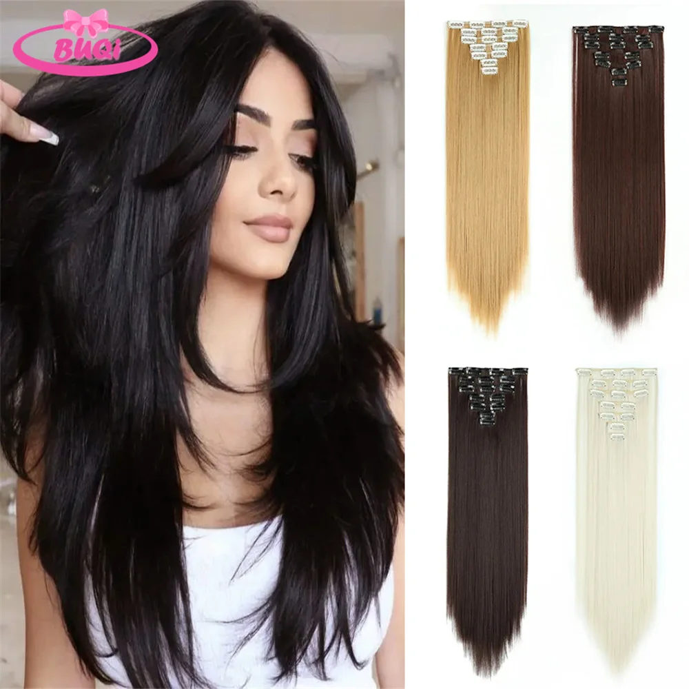 

BUQI 16 Clips in Hair Extensions Long Straight Hairstyle Full Head Synthetic Hairpieces Heat Resistant False Hair For Women