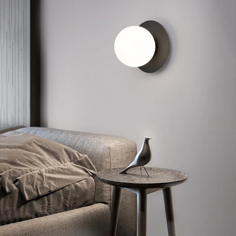 Imagem -02 - Nordic Minimalista Led Wall Sconce Lâmpada Moderna Luz de Parede Vidro do Fundo Cabeceira Quarto Escadaria Passarela Sala E27