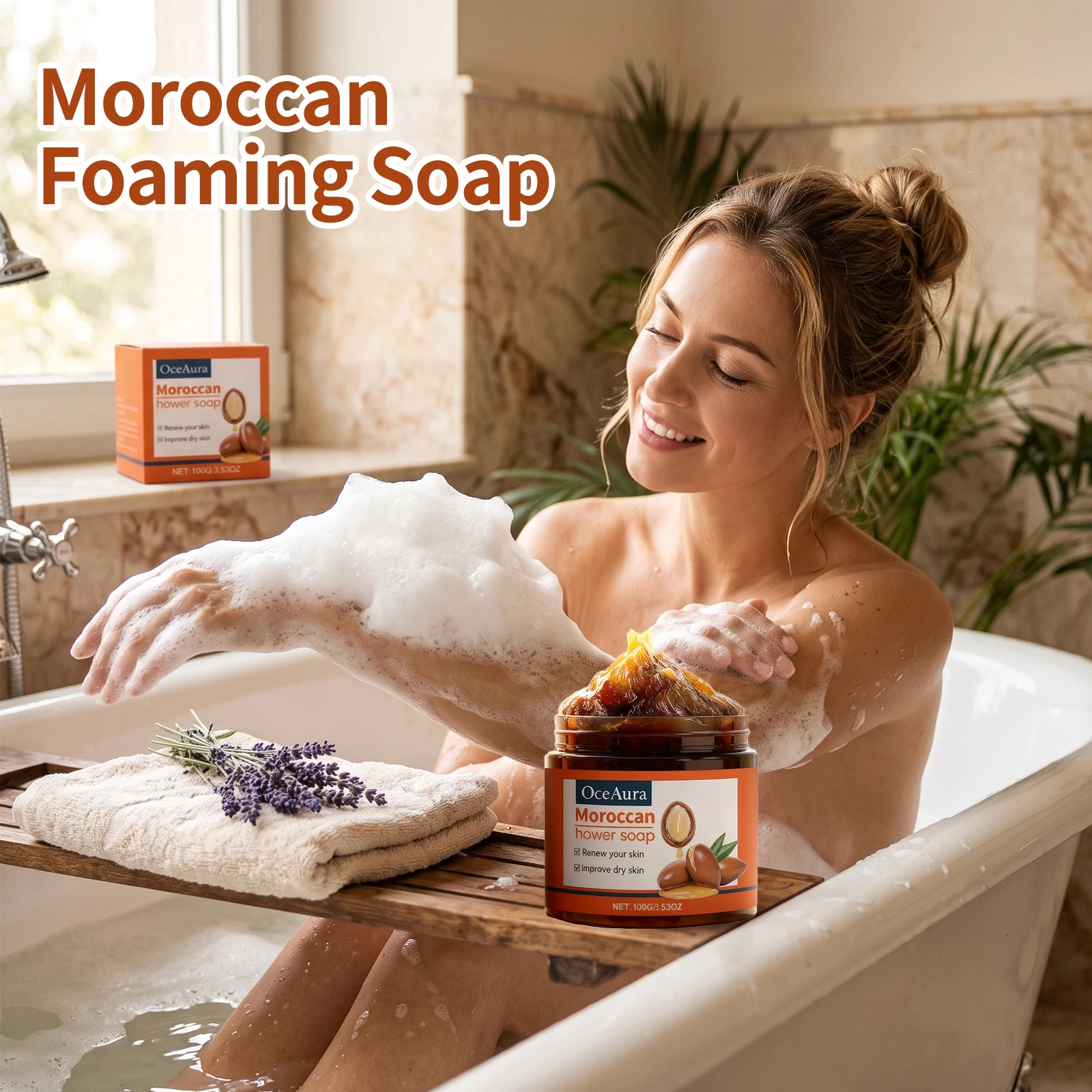 Oceaura Moroccan Bath Soap Cream Gentle Skin Cleansing Improve Dullness Exfoliate Brighten Body Purifying Gentle Exfoliating Shower Soap Cream