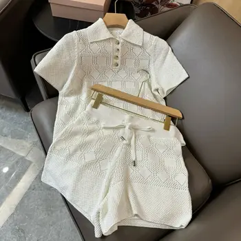 모던 텍스처 폴로 칼라 니트 투피스 세트