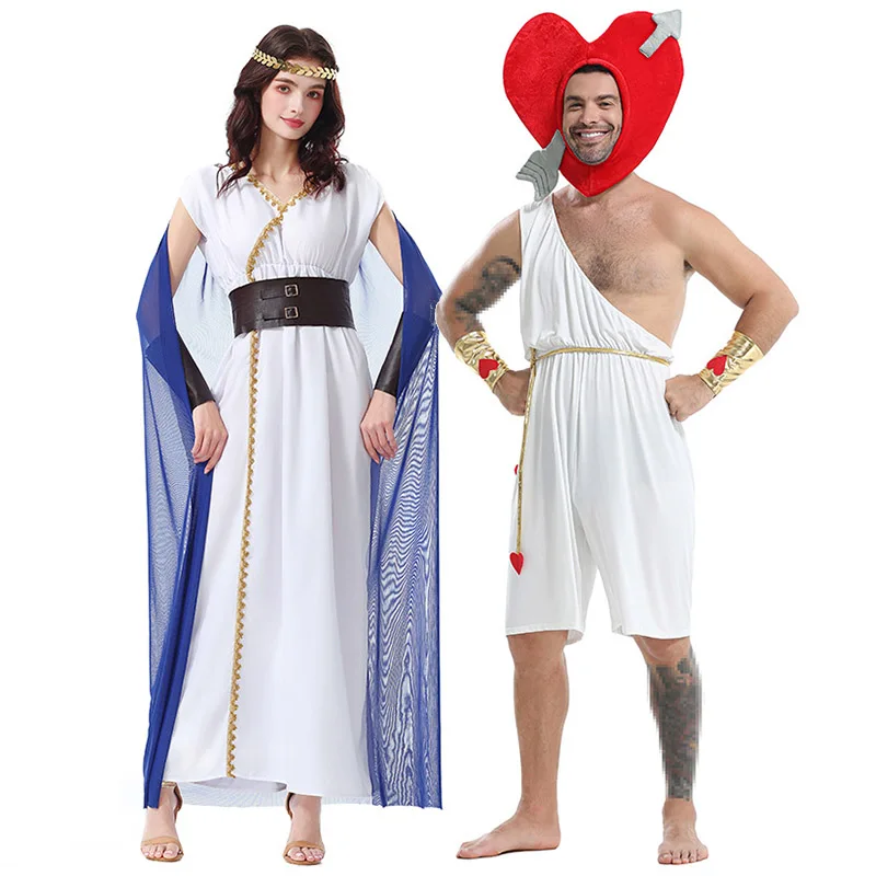 

Взрослый древнегреческий косплей Love God & Goddess Пара забавный костюм на Хэллоуин для женщин и мужчин традиционный греческий национальный костюм