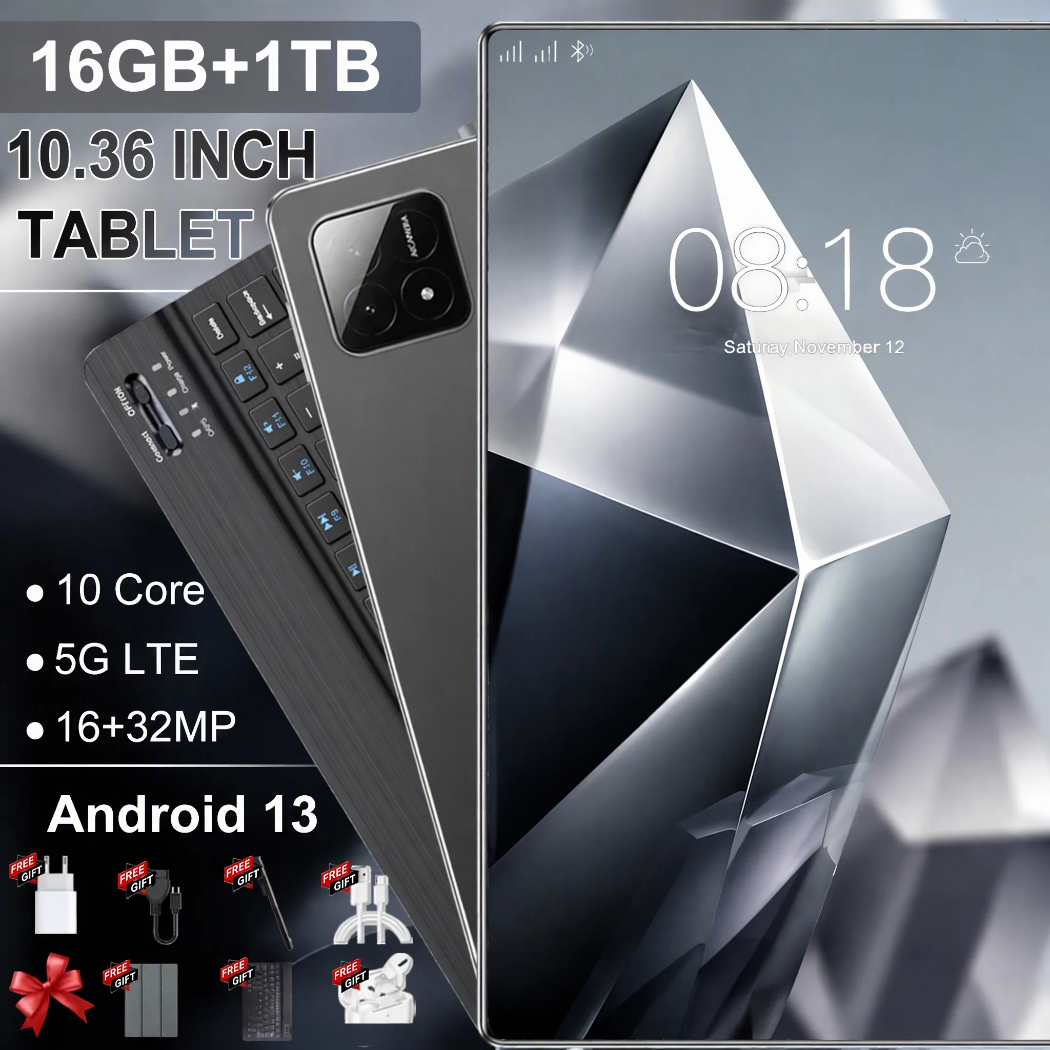 Nueva Tablet Android de 10.36 Pulgadas para Entretenimiento y Estudio 2026, Batería Duradera de 12000 mAh, CPU de 10 Núcleos, Gran