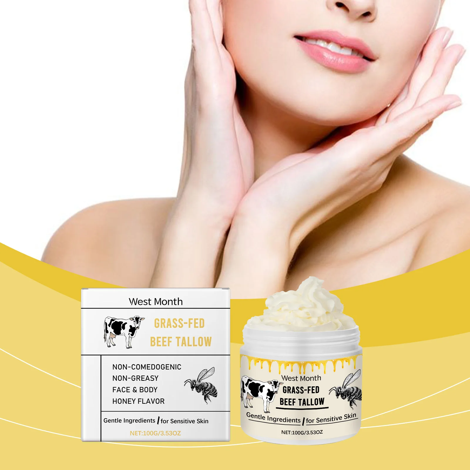 

Beef Tallow Cream Repairing Sensitive Skin Improving Dryness Smooth Nourish Full Body Whitening Hydrating Moisturizer Cream 100g