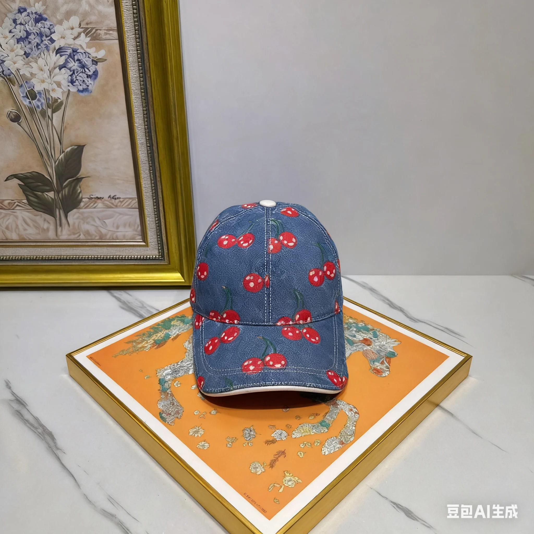 

2025 New Versatile Slimming Figure-hugging Baseball cap, denim, cherry cotton