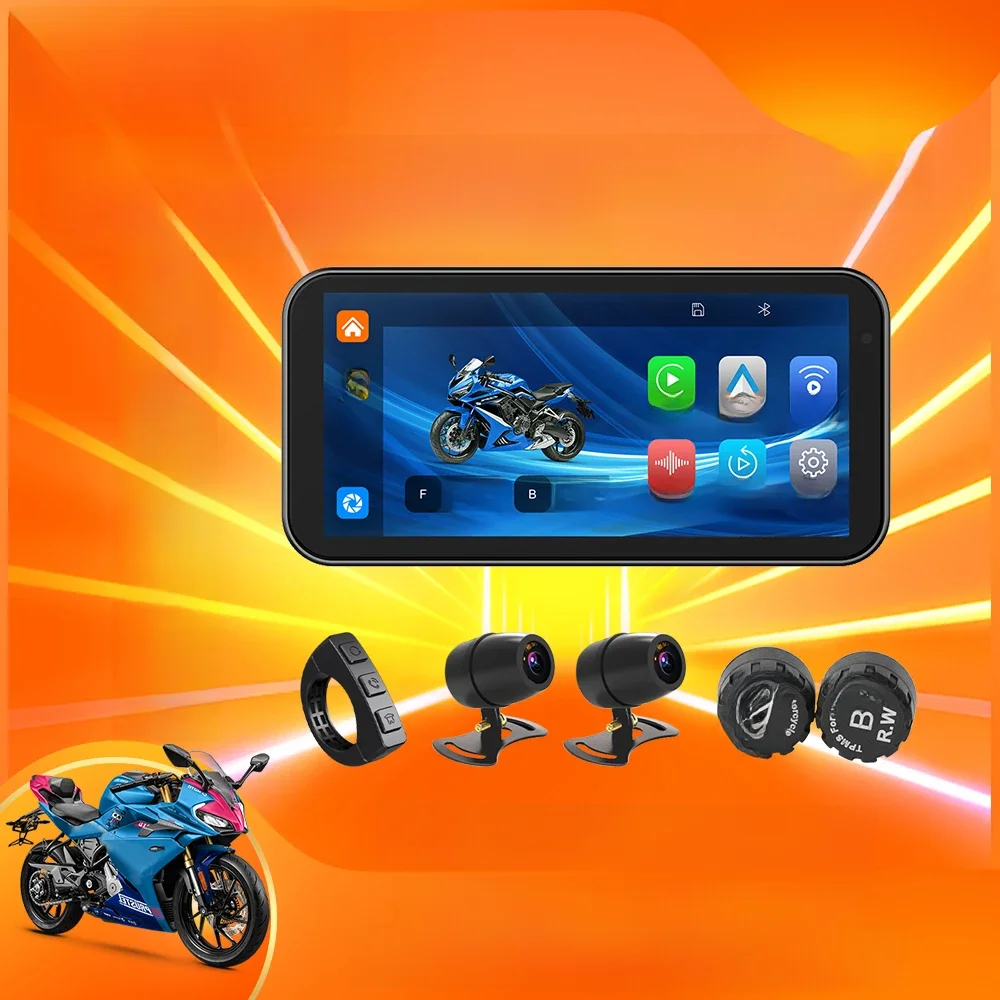 NaviFly 6,25 inch draadloze carplay en Android Auto motorfiets IPX7 BT helmnavigatie scherm draagbare DVR TPMS - afbeelding 2
