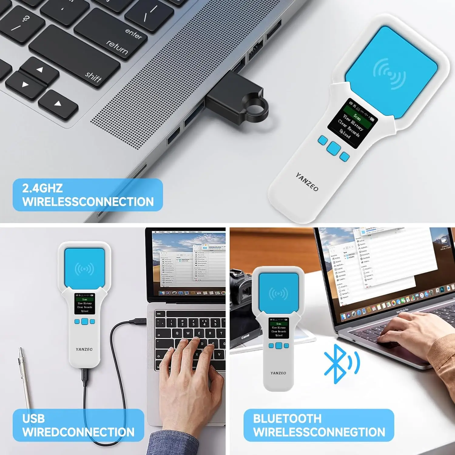 SR300 UHF قارئ RFID 860Mhz-960Mhz RFID يده الماسح الضوئي سماعة لاسلكية تعمل بالبلوتوث للملابس والأحذية ومخزون المستودعات