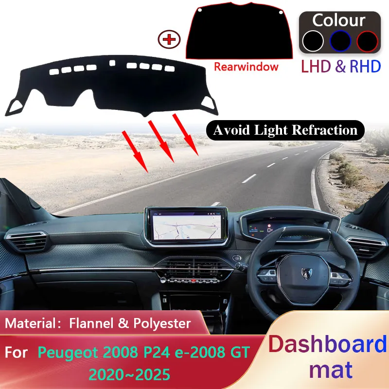 

Коврик на приборную панель автомобиля для Peugeot 2008 P24 e-2008 GT 2020 ~ 2025, задний коврик, противоскользящий коврик, солнцезащитный коврик, коврик для приборной панели, аксессуары