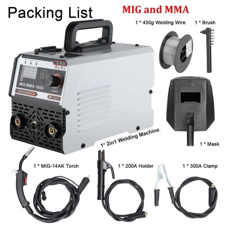 2-in-1 MIG MMA-lasmachine IGBT DC-omvormerlasser Automatische draadaanvoer Contactlassen Niet-gas gasafgeschermde booglasser