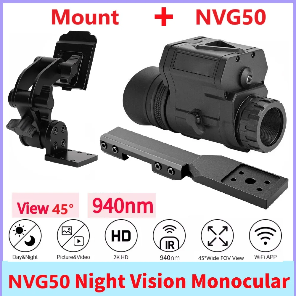 NVG50 helmet hunting digital night vision long range 45°goggles scope support WIFI 940nm IR high power monocular for camping