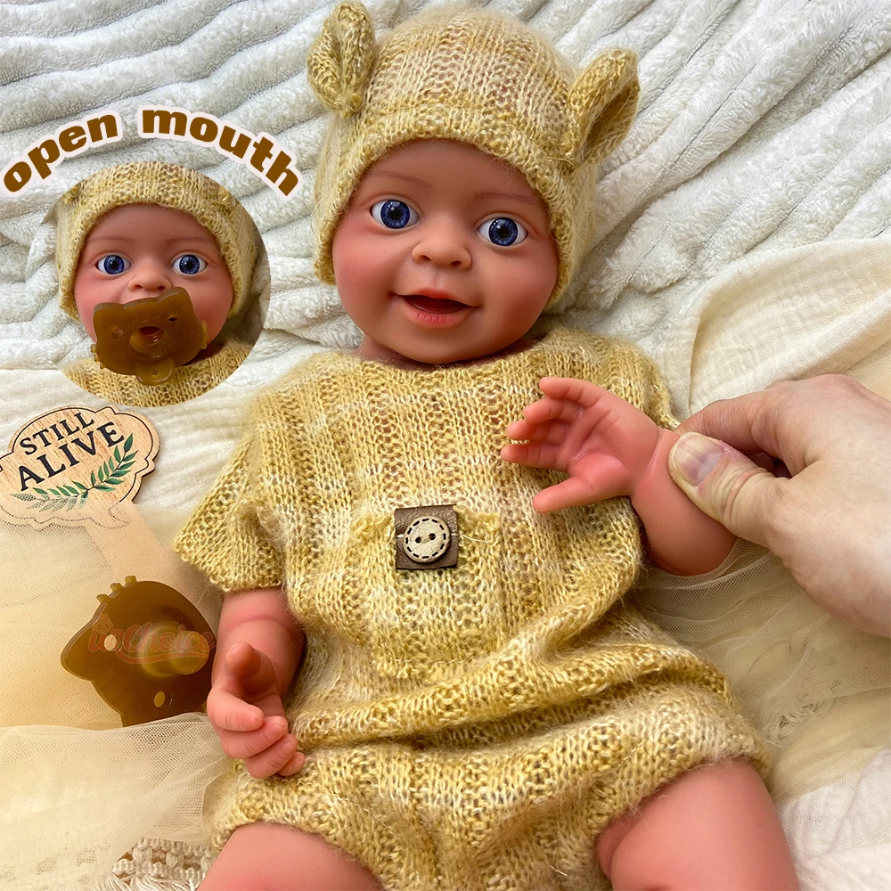 

Full Body Soft Silicone Reborn Baby Doll Lifelike Open Eyes Realistic Newborn Boy Toy Elastic Body for Collection Display Gift