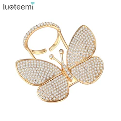 LUOTEEMI Dancing Butterfly Rings for Women Luxury Cubic Zirconia Wedding Engagement Ring for Bridal Korean Fashion Charm Jewelry