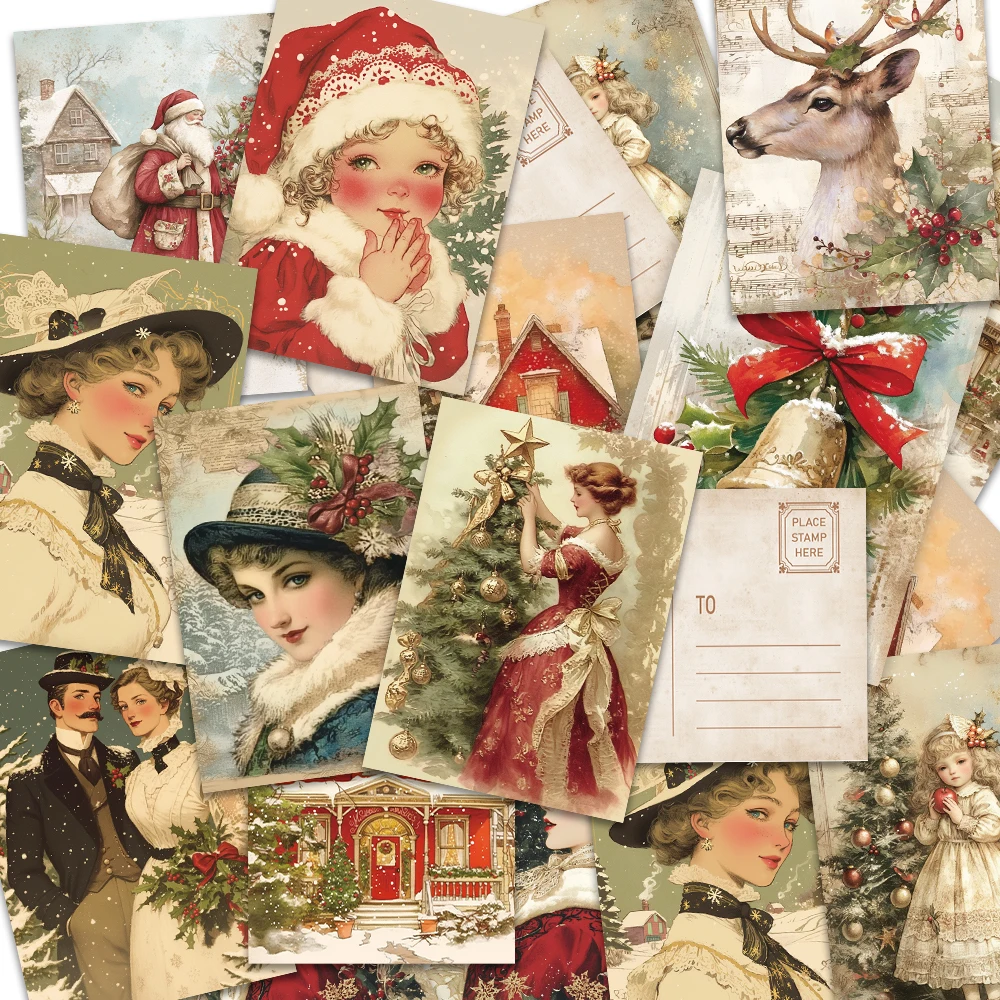 32 Stück, Vintage-Weihnachtspostkarten, Weihnachten, Geburtstags-/Jubiläumsgeschenke, Sammlerstücke, perfekt zum Verschenken, postfertig. – Detail 2