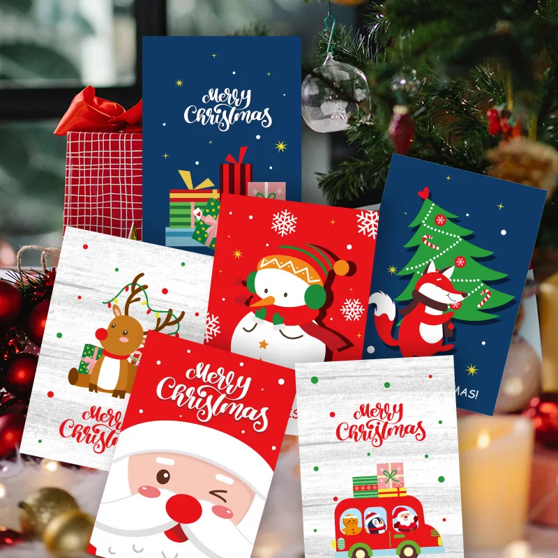 12pcs/1set Merry Christmas Fold Small Greeting Cards Xmas Greeting Card DIY New Year Postcard Gift Card Xmas Party Decorate Noel