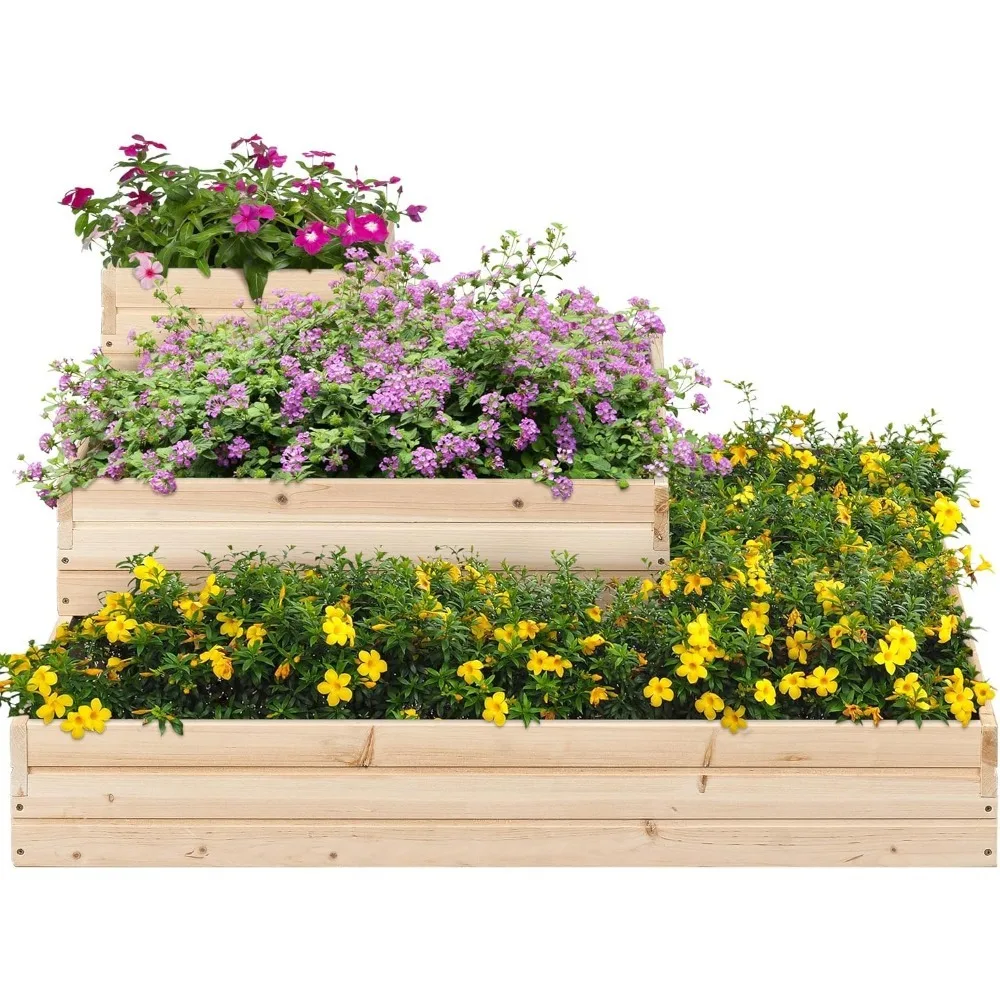 

Деревянная приподнятая грядка, разборная кашпо для цветов/овощей/трав, садовая приподнятая грядка для заднего двора/патио на открытом воздухе, натуральный цвет