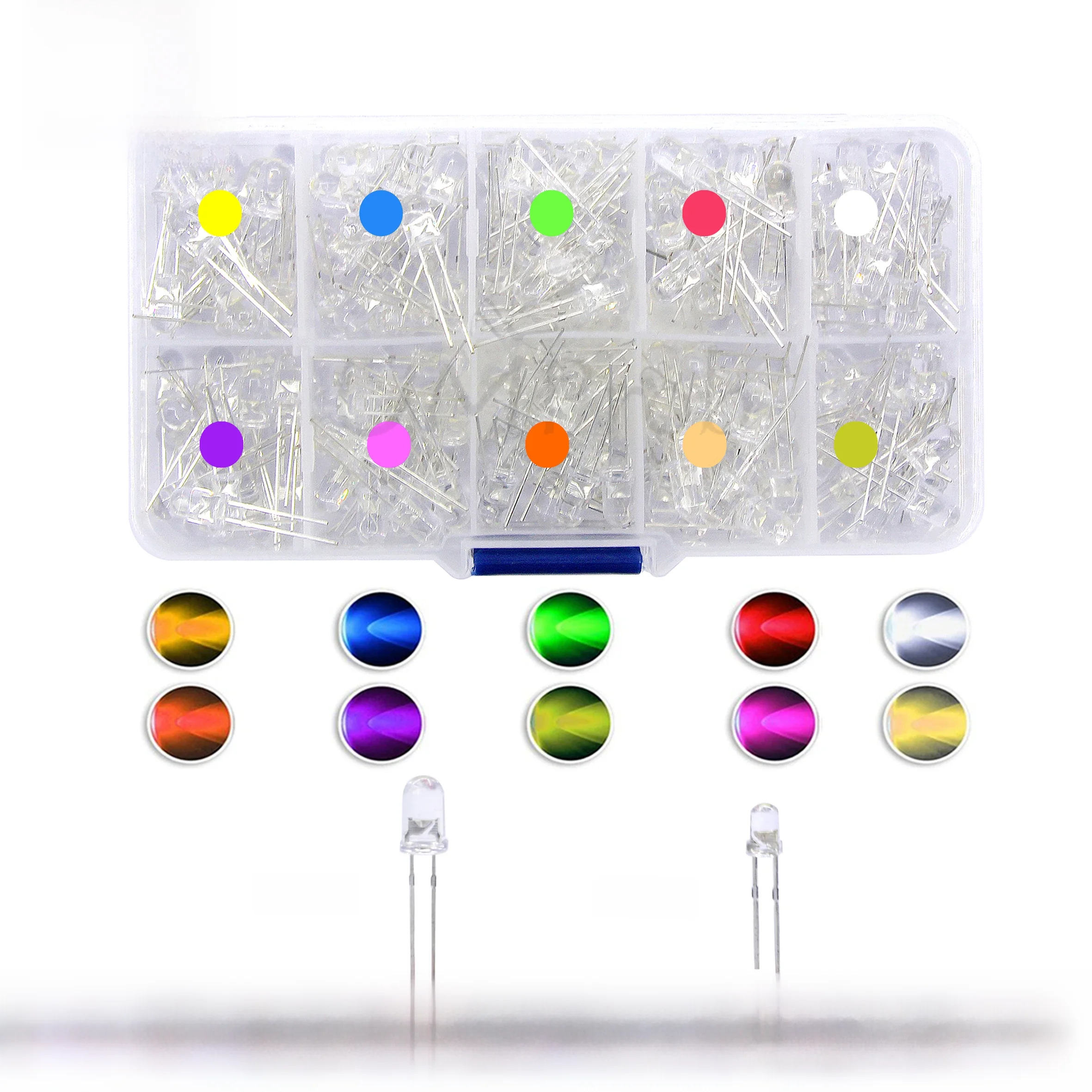 3mm 5mm diody LED wybrane elementy biały zielony czerwony niebieski żółty pomarańczowy F3 F5 emitowanie światła DIY diody led diody zestaw elektroniczny — zdjęcie 2