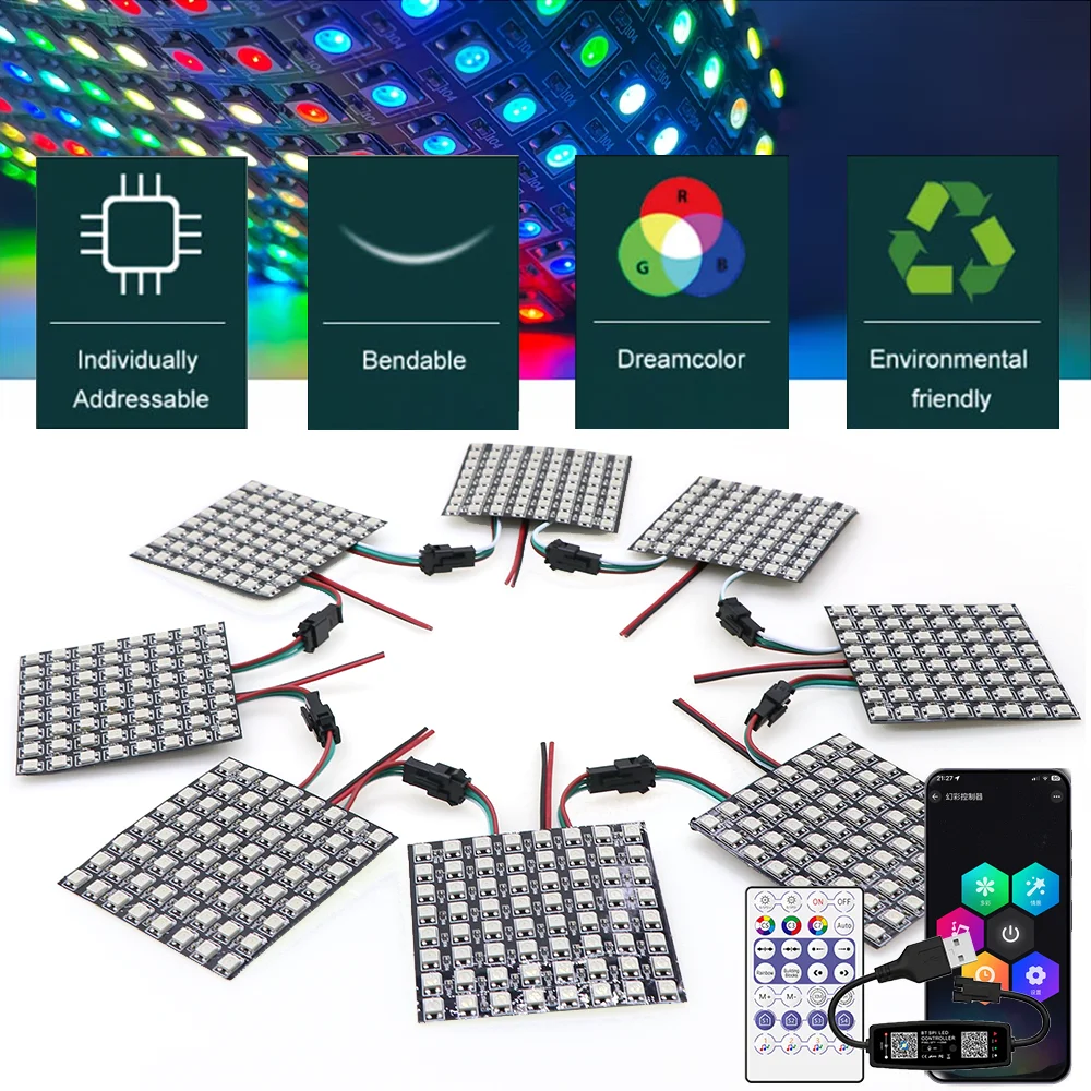 WS2812 Addressable LED Matrix Kit 8x8 16x16 8x32 DC5V USB Bluetooth 28Keys Music Controller Panel