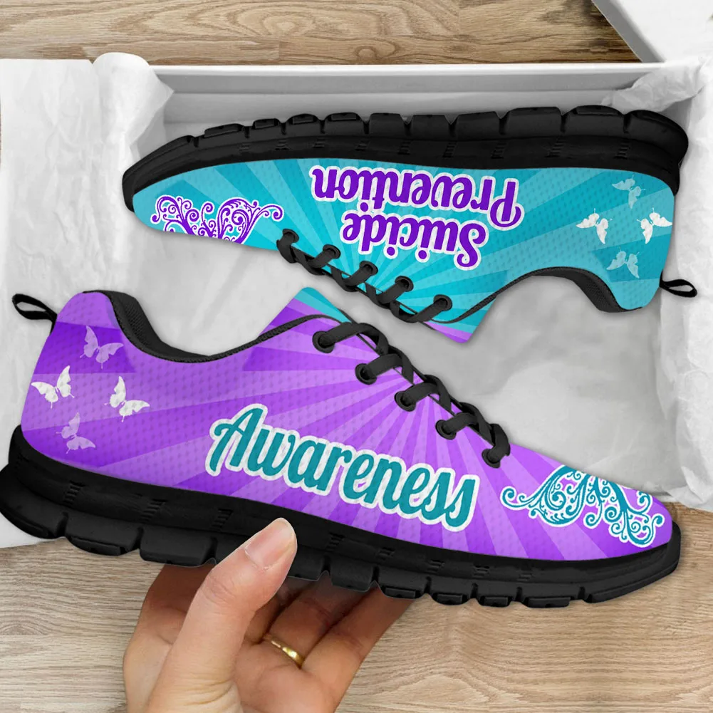 INSTANTARTS Autumn Comfort Sneakers  Autism Awareness Aids Butterflies Design Lightweight Lace-up Flat Shoes Classic Sport Shoes
