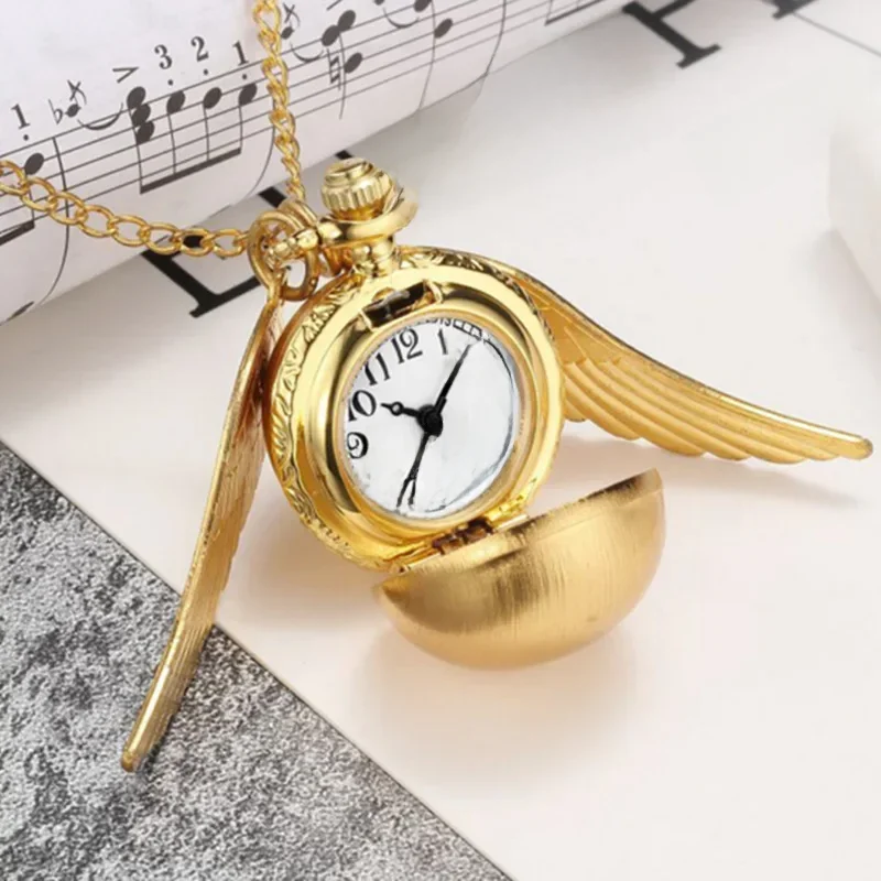 Original Retro Harries Potters Quarzuhr Gold Schnatz Engel Flügel Ball Liebe Tasche Uhr Halskette