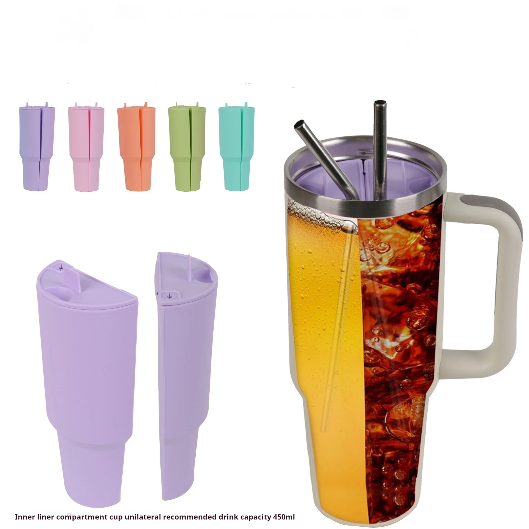 Water Bottle Cover Silicone Double-Layer Thermos Cup 40oz Drink Cup With Lid Can Hold Two Different Flavors Of Drinks