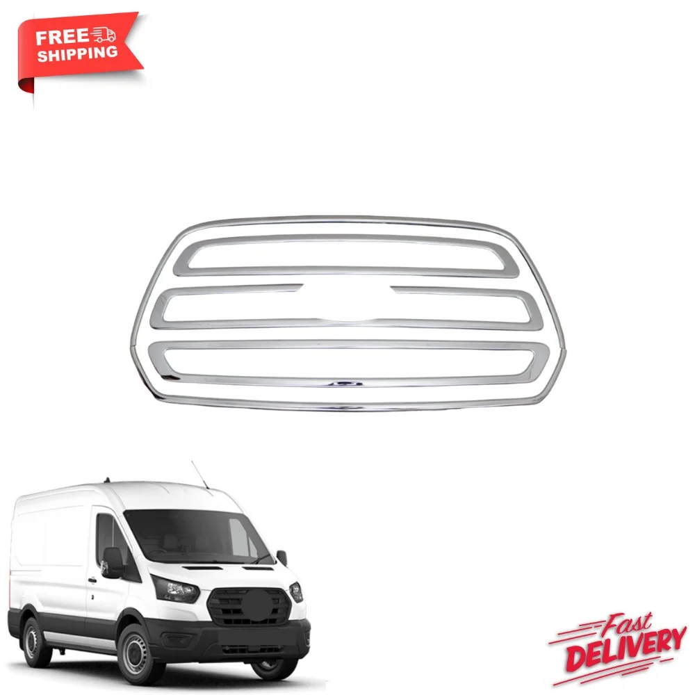 Chrome front grille for Ford Transit 5 pieces 2014-2018. Stainless steel. A + quality. Modified design Ford Tran