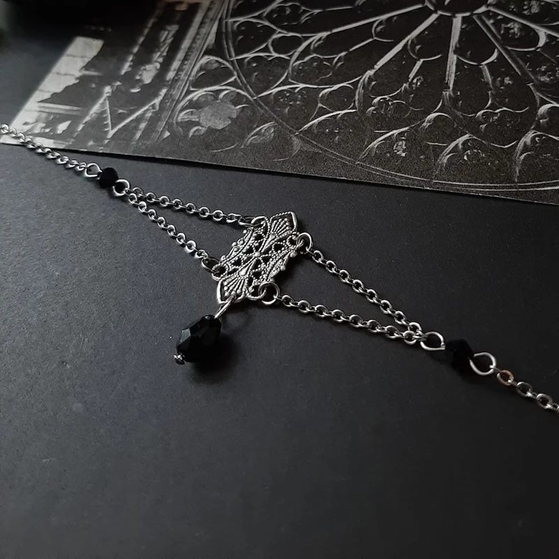 Victorian Ornate Black Crystal Gothic Chain Choker - Witch, Alternative, Gothic, Medieval,Gift for Goth Girlfriend