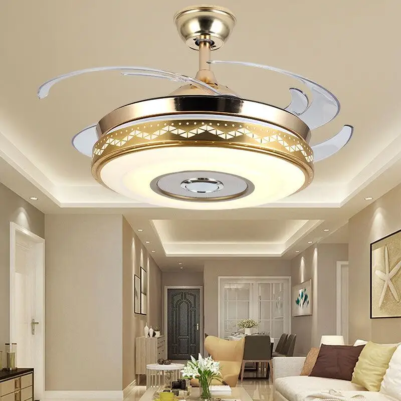 Music Bluetooth Ceiling Fans With Light Remote Control APP RGB Color Light Fans 110V 220V Invisible 42 Inch Gold Fan Lamp