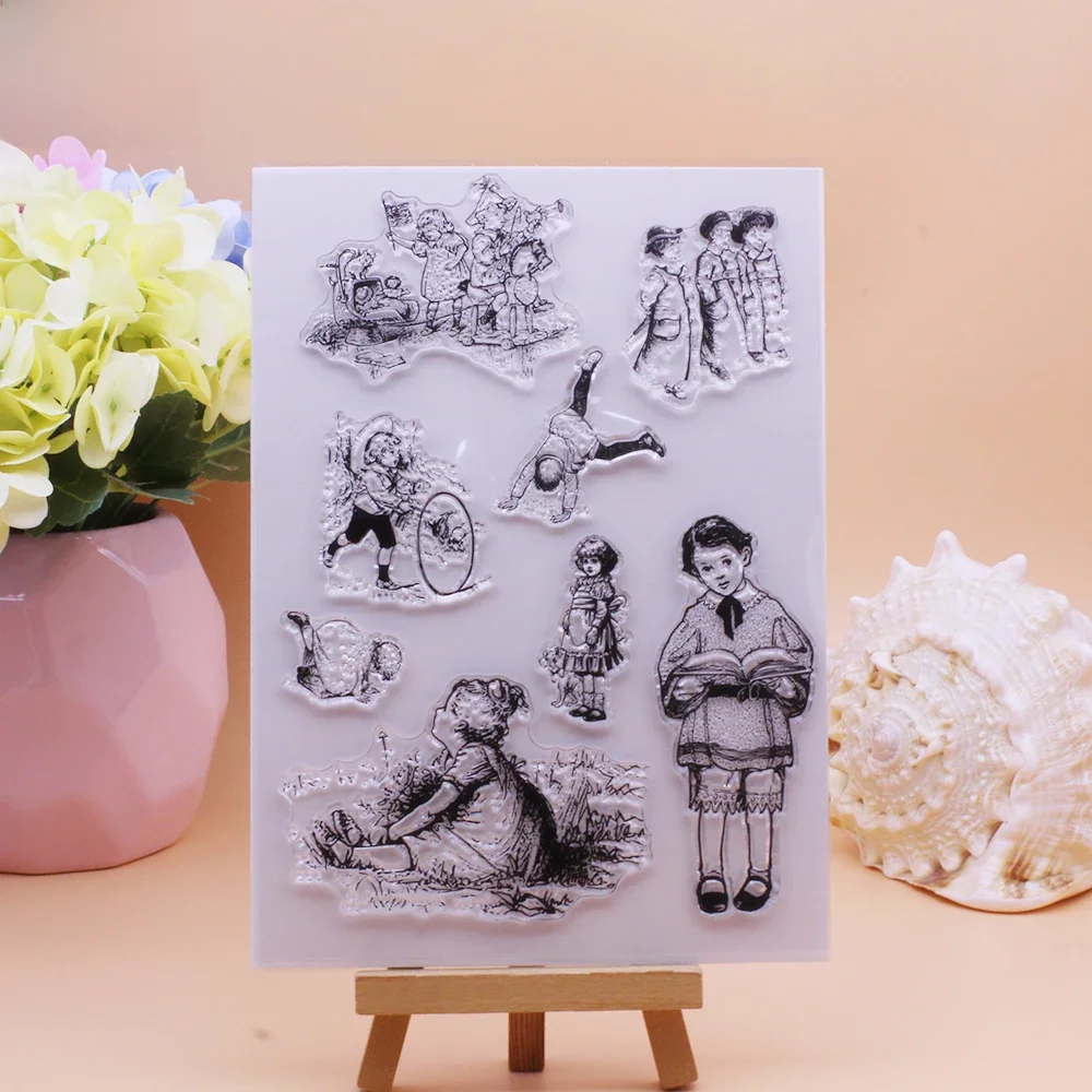 Alinacutle przezroczyste znaczki śliczne dzieci dzieci dziewczyna postać DIY Scrapbooking karty papierowe rękodzieło gumowe przezroczyste silikonowe znaczki — zdjęcie 2