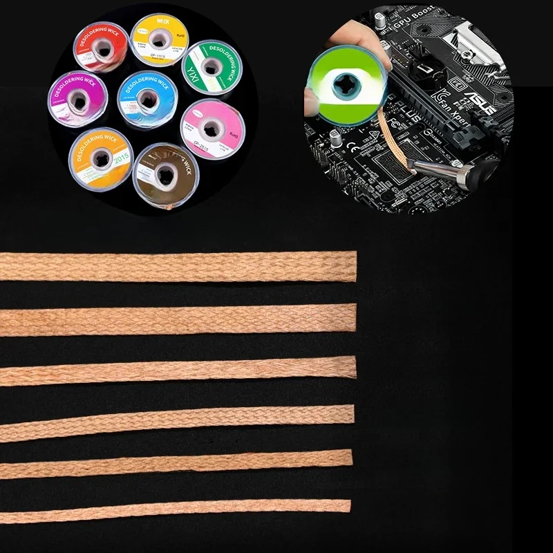 Mèche de dissolvant de soudure tressée à dessouder 1/ 1.5/ 2/ 2.5/ 3/ 3.5/ 4mm 1.5M, fil de soudage, câble à ventouse en étain, outil de réparation de Flux de cordon de plomb