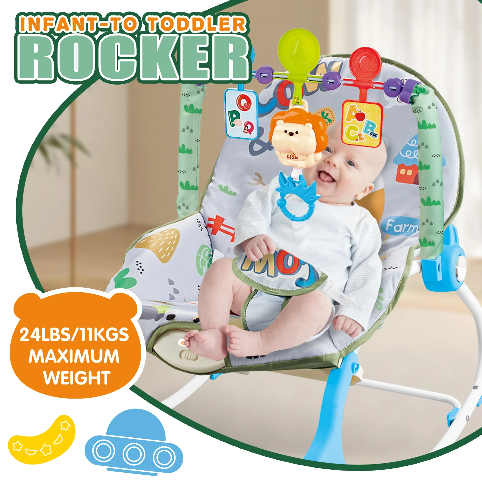 2-in-1 Convertible Baby Rocker & Bouncer Seat with Music, Vibration & Interactive Toys, Adjustable Infant Rocking Chair for Baby