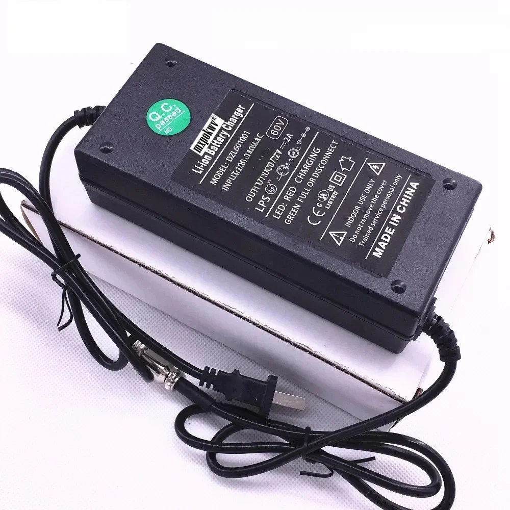 DC67.2V 2A Smart Lithium Battery Charger 60V For Wheelbarrow Self Balancing Car Battery Charge 3 Pins 12mm Aviation Connector