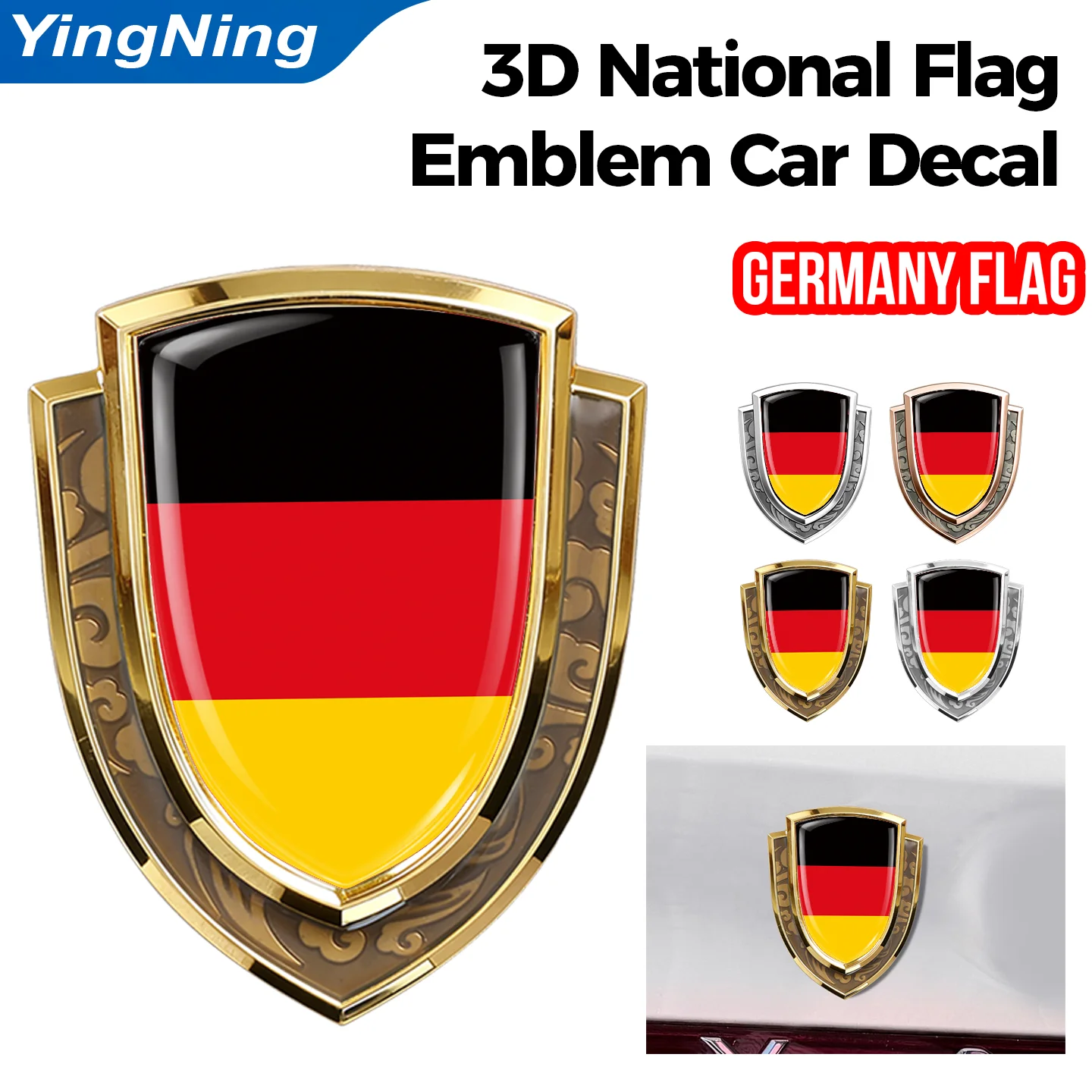 1Pc Germany Flag Metal Car Emblem 3D Epoxy Shield Badge Waterproof Auto Sticker Decal Motorcycle Exterior Vehicle Accessories