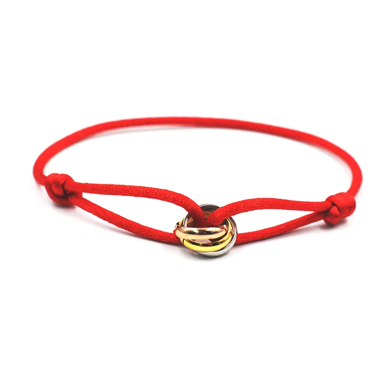 Klassische Marke Titan Stahl Liebhaber Drei Kreise Mit Bunten Seil Armband für Frauen Männer Benutzerdefinierte DIY Armband Großhandel New2023
