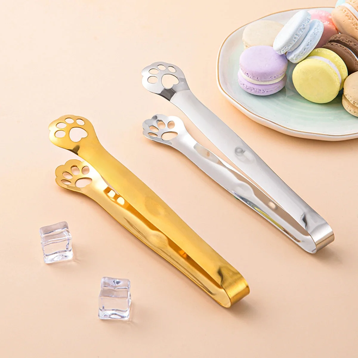 WORTHBUY Pince à glace en forme de patte de chat en acier inoxydable 304, pince à nourriture pour barbecue, pince à sucre cube, gadgets de cuisine, non ald