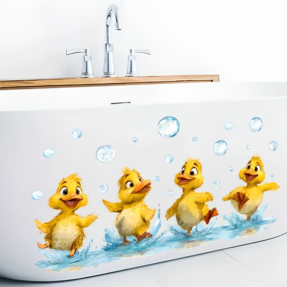 1pc charming and cute little yellow duck and bubble wall sticker, self-adhesive PVC home decoration DIY sticker, suitable for bathtubs, cabinets, living rooms, bedrooms, dining rooms, bathrooms, entryways, doors, windows, and wall art, easily creating a cozy and fun space, a creative and thoughtful gift for family, friends, and loved ones