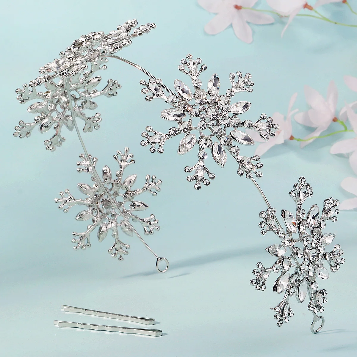 Sliver Exquisite Snowflake Crystal Hairband Bride Wedding Crown Headpiece For Women Elegant Gala Dinner Hair Accessories Gifts image 3