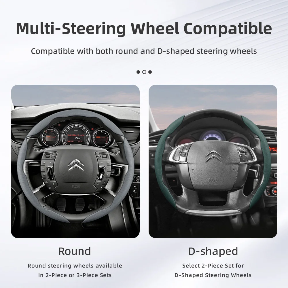 Suitable for Citroen Breathable Leather Steering Wheel Cover with Segmented Quick-Release Design, Non-Slip and Durable, for Models Such as C3, C4 X, Berlingo, C5, Aircross, Jumper, Spacetourer, Ami X, Etc., in Green Color