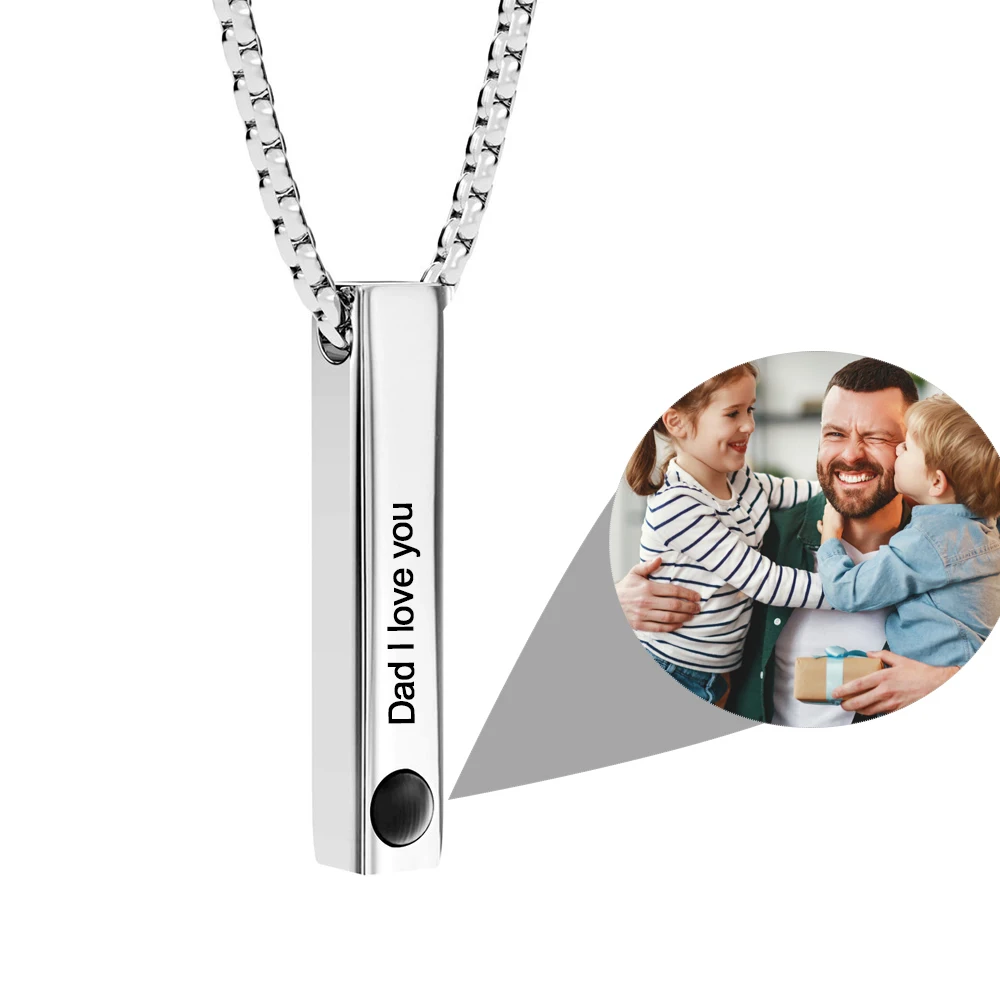 

Photo Bar Necklace For Men Personalized Memorial Gift For Dad Boyfriend Custom Birthday Anniversary Christmas Father's Day Gift