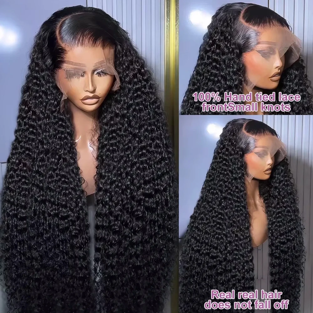 Kinky Curly Wave HD Прозрачный парик фронта шнурка 13x4 Бразильские человеческие волосы Предварительно выщипанные Натуральный черный вьющийся парик с волосами ребенка