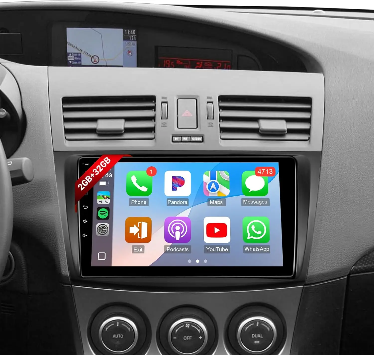 

9-дюймовый сенсорный IPS-экран для автомагнитолы Mazda 3 с CarPlay/Android Auto/Bluetooth/GPS/WiFi/SWC/камерой заднего вида+микрофоном Canbus