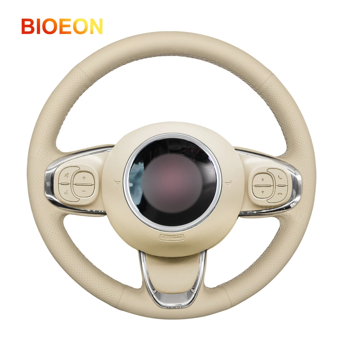 Bioeon Black PU Leather Car Steering Wheel Cover for Fiat 500 2015-2021 / 500C 2016-2021