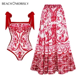 2024 reversibile Tie-spalla stile Baroco stampato costume intero e gonna costumi da bagno Set donna Beachwear costume da bagno di lusso