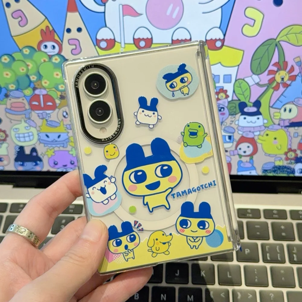 Cute Cartoon Tamagotchi Character Magnetic Phone Case for Samsung Galaxy Z Fold 8 Fold 8 Ultra Cover, with MagSafe Holder Kawaii