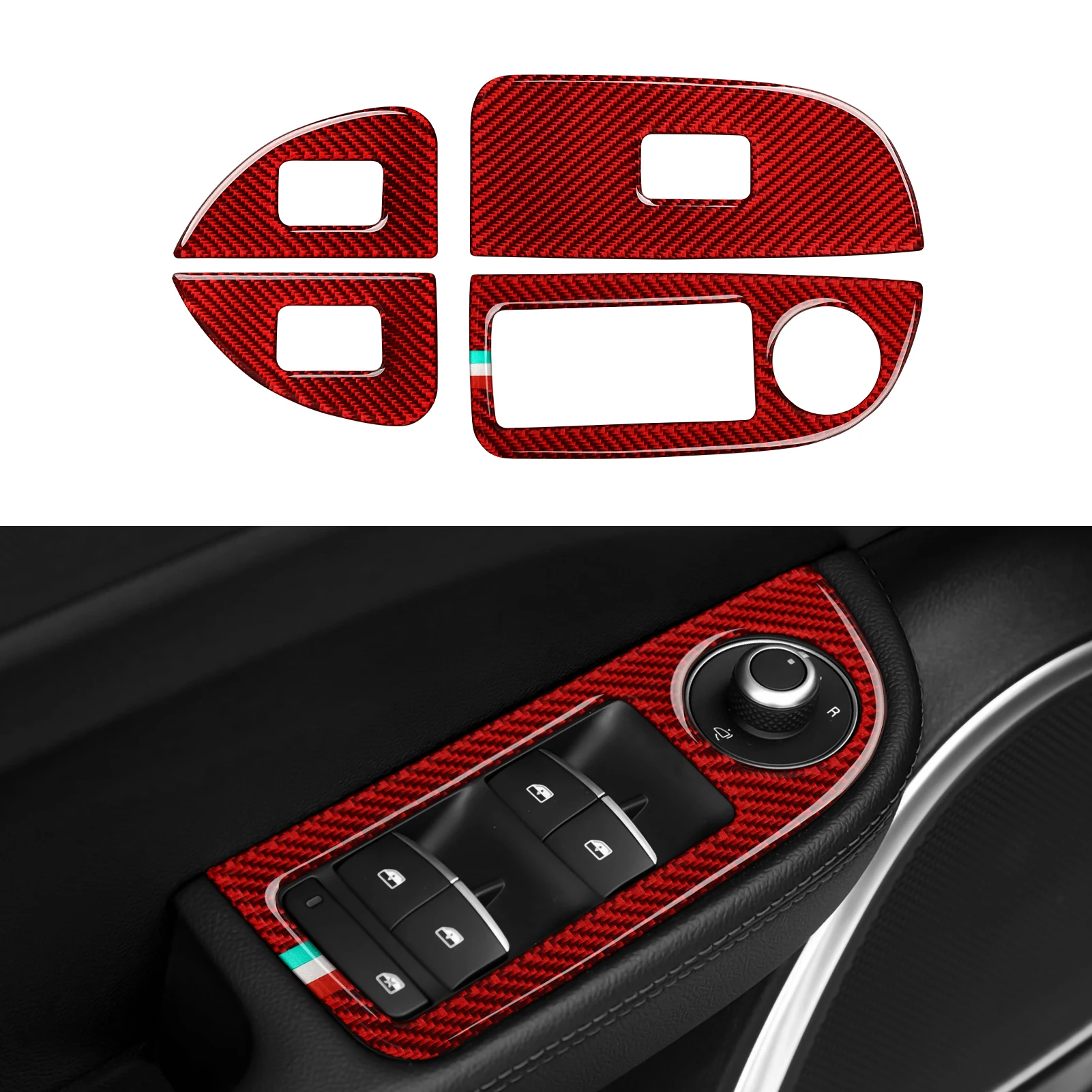 

Car Window Lift Trim Switch Control Sticker Carbon Fiber Decal Cover For Alfa Romeo Giulia 952 2017 2018 2019 Accessories