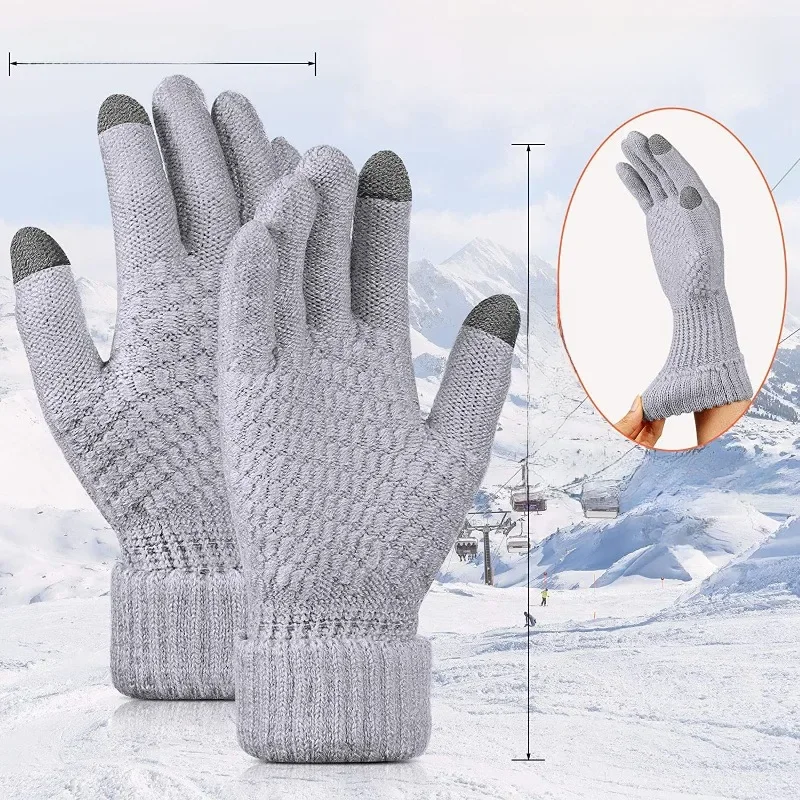 Gants tricotés chauds d'hiver pour écran tactile de téléphone portable, gants tricotés épais et chauds pour adultes pour hommes et femmes