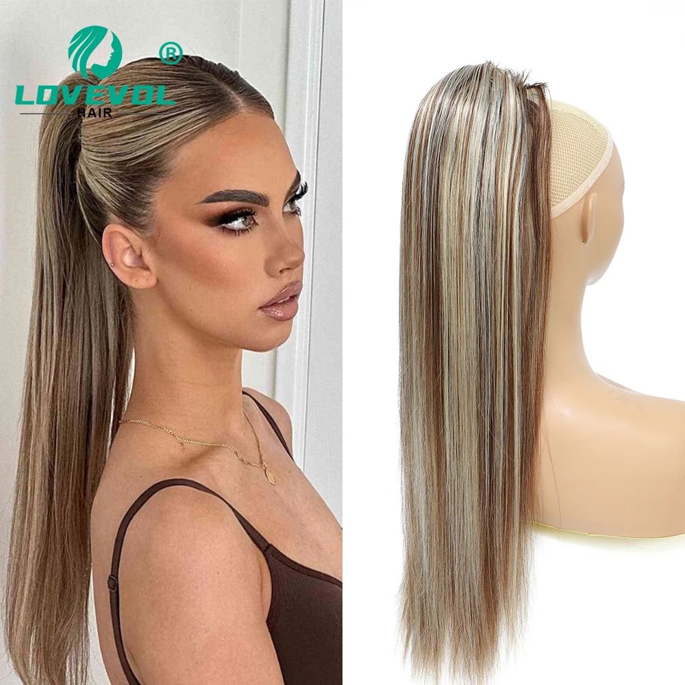 

Lovevol 100% настоящие человеческие волосы, прямые шнурки P4/27 # Зажим для хвоста в наращивании, прямой балаяж коричневого цвета для женщин